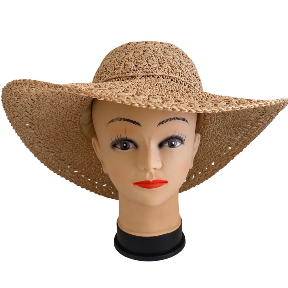 SCALA Wide Brim Braided Woven Eco Friendly Boho Straw Hat Floppy Sun Beach  OS